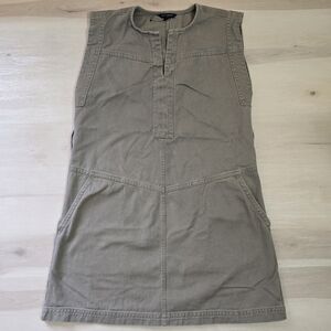 Banana Republic Split Neck Utility Dress Large Light Khaki Canvas Army Sleeveles